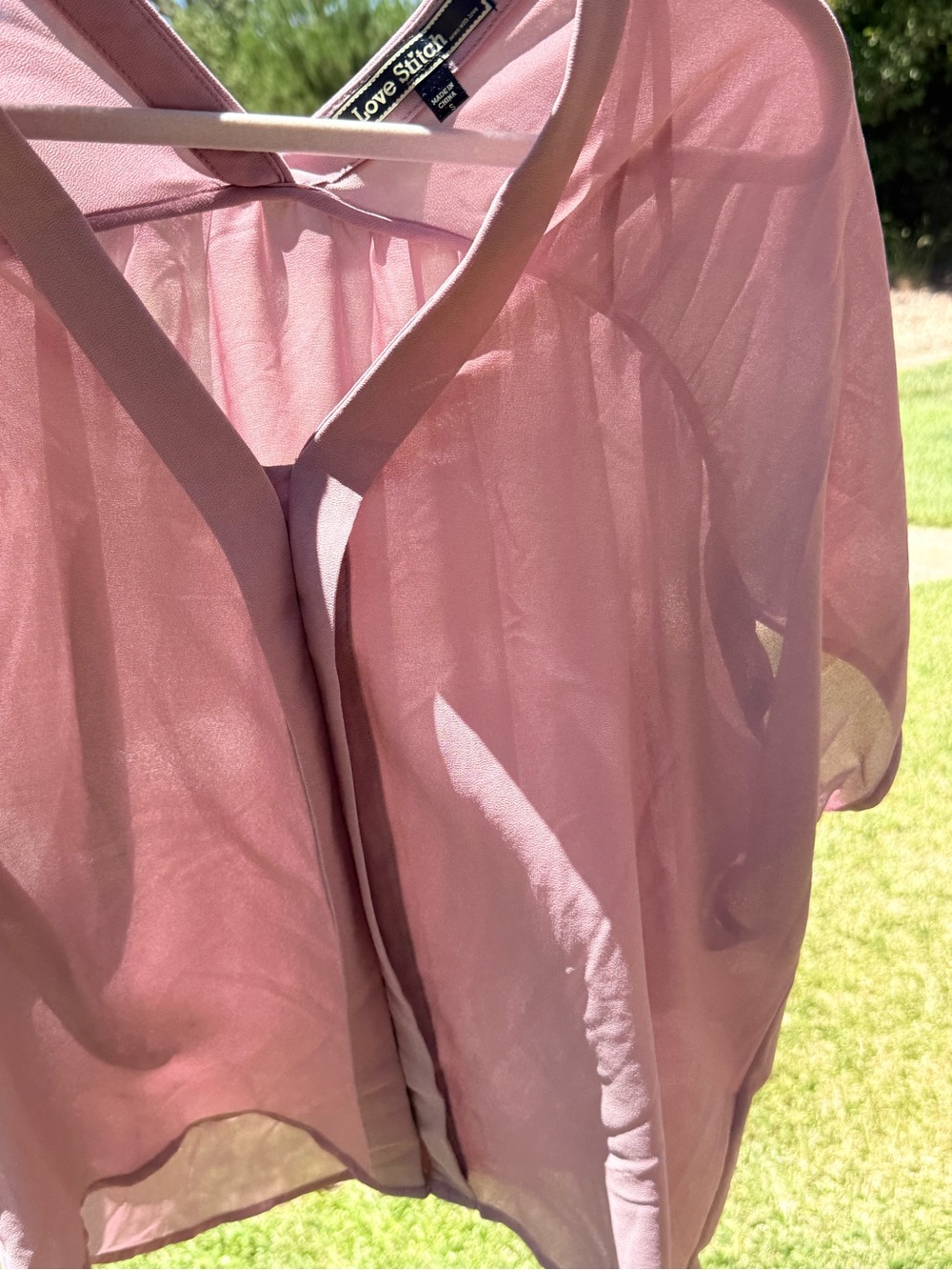 NWOT Lovestitch sheer V-Neck Dolman Blouse - Dusty Pink - Picture 4 of 5